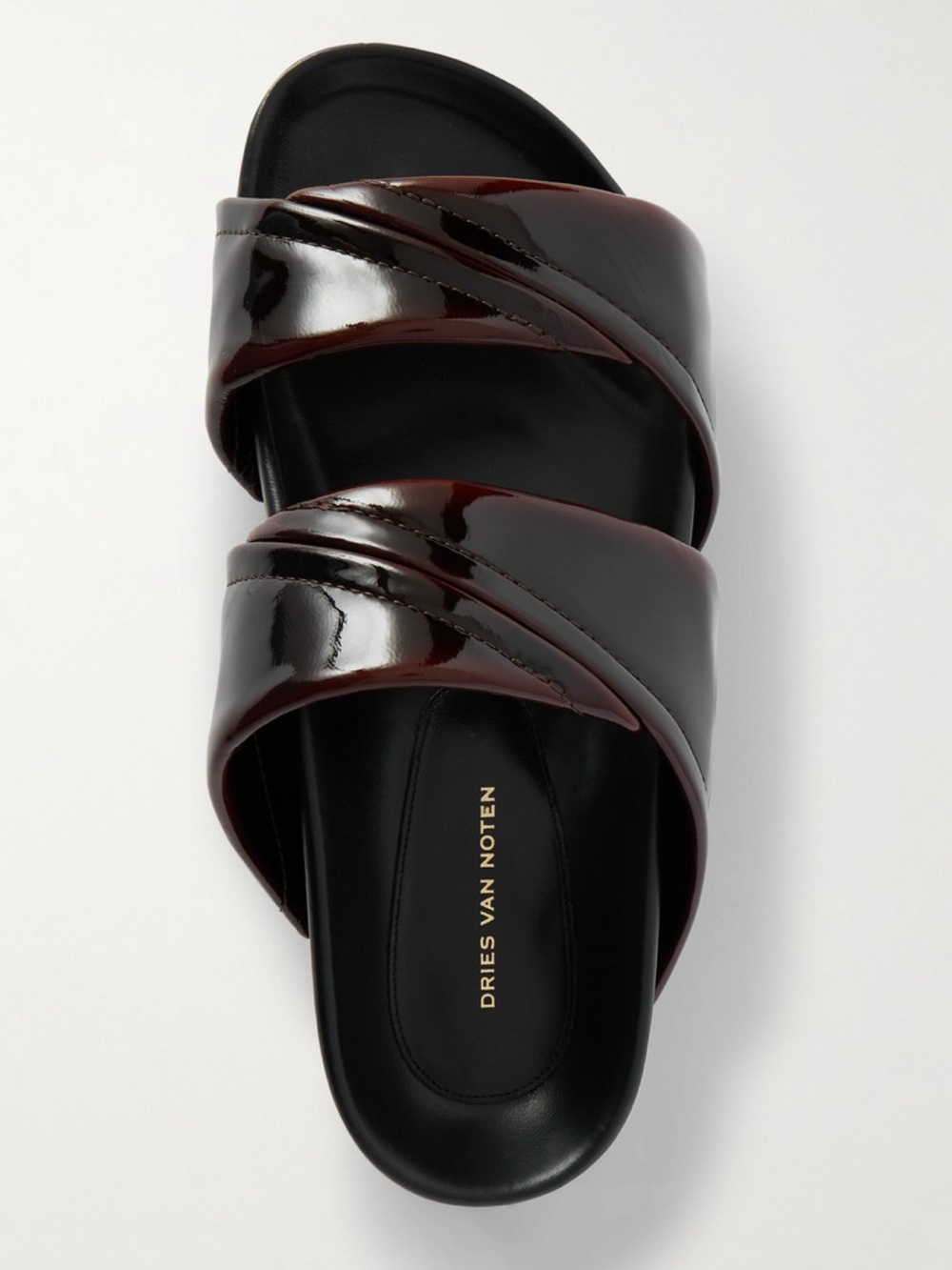 Dries Van Noten Glossy Dark Brown Cross-Strap Slide Mules Size 7 IT37 $960